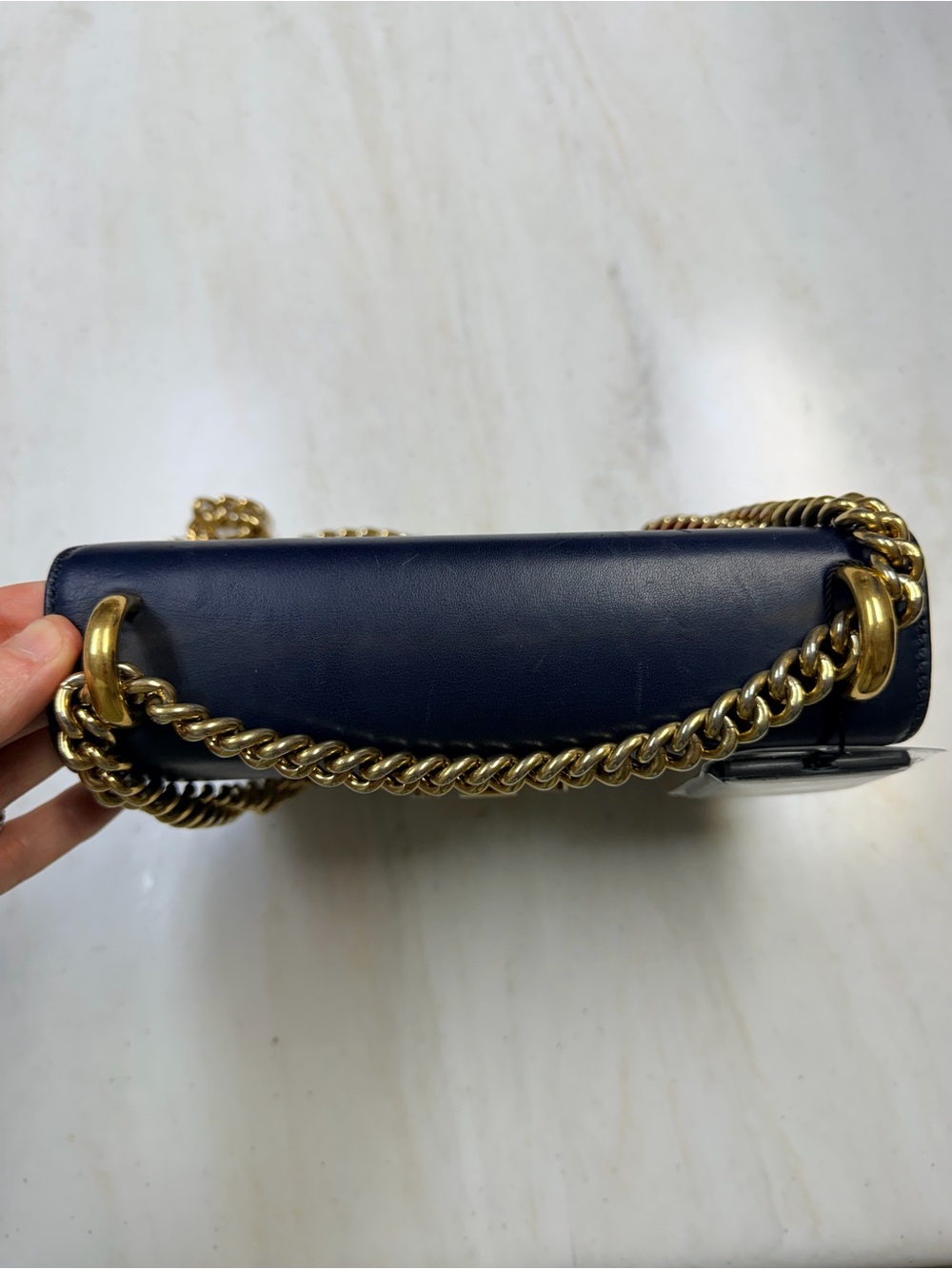 Gucci Blue Leather & GG Canvas Padlock Chain Shoulder Bag - Picture 7 of 12